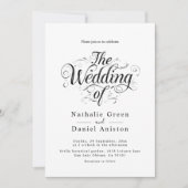 クラシック ブラック＆ホワイト カリグラフィー スクリプト ウェディング 招待状 (正面)