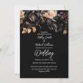 クラシック ブラック＆ホワイト フローラル ダーク ムーディー ウェディング 招待状 (正面)
