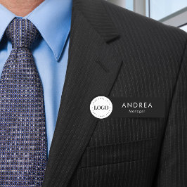 クラシック ブラック＆ホワイト ラウンド サークル カスタム ロゴ 名札