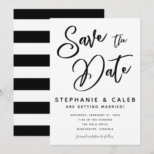 クラシック ブラック＆ホワイト Save the Date 招待状 (正面/裏面)