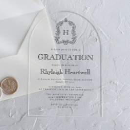 クラシック ブラック モノグラム クレスト アーチ 卒業パーティー アクリル招待状