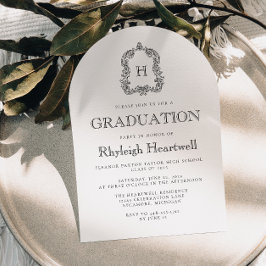 クラシック ブラック モノグラム クレスト アーチ 卒業パーティー 招待状