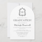 クラシック ブラック モノグラム クレスト アーチ 卒業パーティー 招待状 (正面)