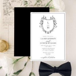クラシック ブラック ワイルドフラワー モノグラム クレスト 結婚式 招待状