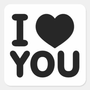 クラシック ブラック "I Love You" ハート スクエアシール