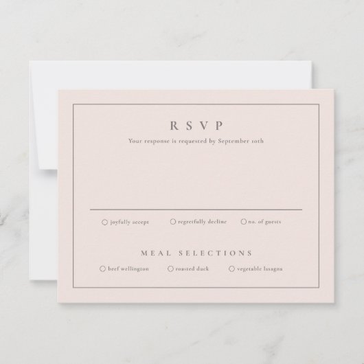 クラシック ブラッシュ ピンク ウェディング RSVP カード (正面)