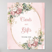 クラシック ブラッシュ ピンク フローラル ゴールド カード & ギフト シグ ポスター (正面)