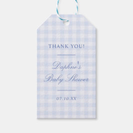 クラシック ブルー ギンガム ベビーシャワー ギフトタグ