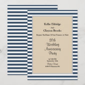 クラシック ブルー ストライプ ウェディング アニバーサリー パーティー 招待状 (正面/裏面)