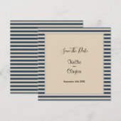 クラシック ブルー ストライプ フォトフレーム ウェディング セーブザデート (正面/裏面)