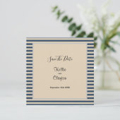 クラシック ブルー ストライプ フォトフレーム ウェディング セーブザデート (スタンド正面)