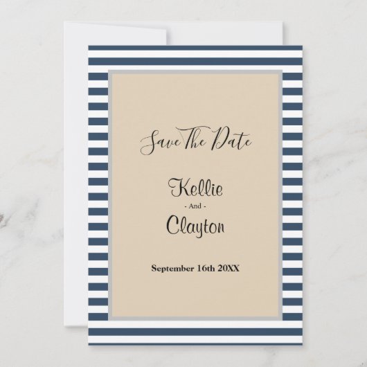 クラシック ブルー ストライプ フォトフレーム ウェディング セーブザデート (正面)