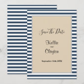 クラシック ブルー ストライプ フォトフレーム ウェディング セーブザデート (正面/裏面)