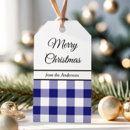 クラシック ブルー チェック メリークリスマス ギフトタグ