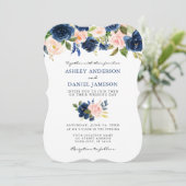 クラシック ブルー ピンク 水彩 フラワーズ ウェディング 招待状 (スタンド正面)