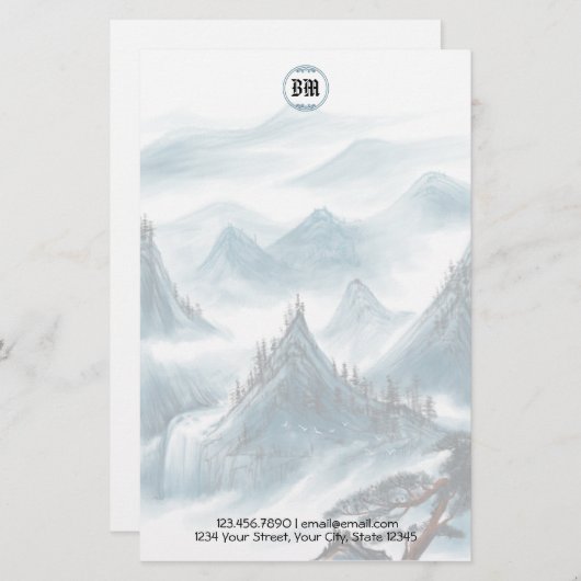 クラシック ブルー ホワイト マウンテン ビュー レターヘッド (正面/裏面)