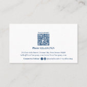 クラシック ブルー＆ホワイト ロゴ ソーシャル メディア QR コード ロイヤリティカード (裏面)