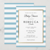 クラシック ベビー ブルー ストライプ ベビーシャワー/スプリンクル 招待状 (正面/裏面)