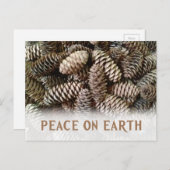 クラシック ホリデー ピン コーン ピース オン アース シーズンポストカード (正面/裏面)