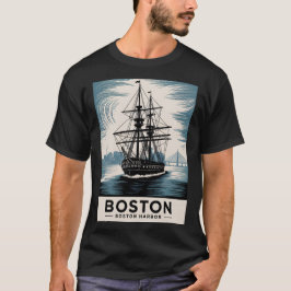 クラシック ボストン ハーバー マサチューセッツ ヴィンテージ シップ Tシャツ
