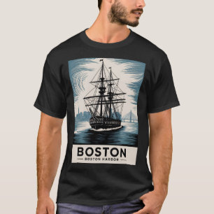クラシック ボストン ハーバー マサチューセッツ ヴィンテージ シップ Tシャツ