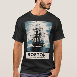 クラシック ボストン ハーバー マサチューセッツ ヴィンテージ シップ Tシャツ