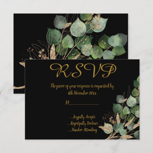 クラシック ボタニカル ブラック  オールオケージョン RSVP 招待状 (正面/裏面)