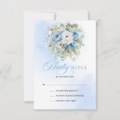クラシック・ボヘミアン・ブルー・ホワイト・芍薬の結婚式RSVP 出欠カード (正面)