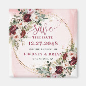 クラシック ボーホー マルーンブラッシュ ゴールド フローラル セーブザデート マグネット (正面)