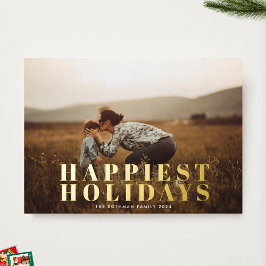 クラシック ボールド ゴールド タイポグラフィ HAPPIEST 写真 箔シーズンカード