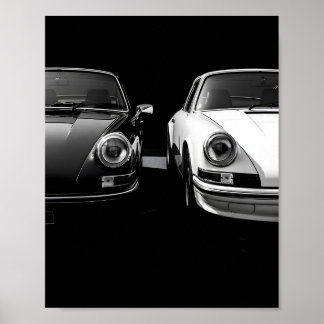 クラシック ポルシェ 911 ブラック&ホワイト デュオ ポスター