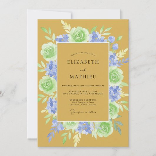 クラシック マスタード色の芍薬の結婚式 招待状 (正面)