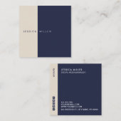 クラシック·ミッドナイト·ブルー&ベージュ·ソーシャル·メディア スクエア名刺 (正面/裏面)