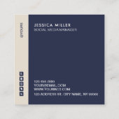 クラシック·ミッドナイト·ブルー&ベージュ·ソーシャル·メディア スクエア名刺 (裏面)