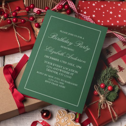 クラシック ミニマリスト グリーン バースデー インビテーション