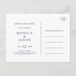 クラシック ミニマリスト ネイビーブルー シルバー Save The Date インビテーションポストカード