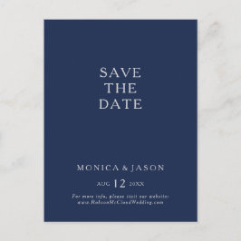 クラシック ミニマリスト ネイビーブルー シルバー Save The Date インビテーションポストカード