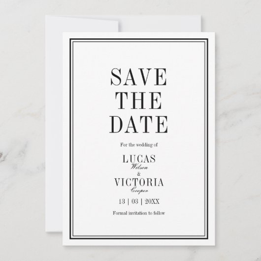 クラシック ミニマリスト 結婚式 Save the Date 招待状 (正面)