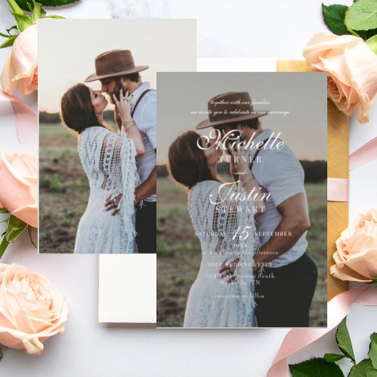 クラシック ミニマル エレガント フォト ウェディング 招待状