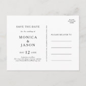 クラシック ミニマル フォト セーブ・ザ・デート ポストカード (裏面)