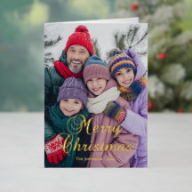 クラシック メリークリスマス カリグラフィー 家族写真