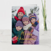 クラシック メリークリスマス カリグラフィー 家族写真 箔シーズンカード (正面)
