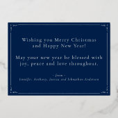 クラシック メリークリスマス 新年 ブルー シルバー 箔シーズンカード (裏面)