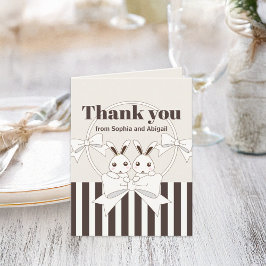 クラシック モダン かわいい カートゥーン ウサギ 双子の女の子 サンキューカード