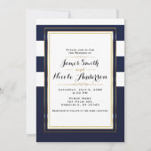 クラシック モダン エレガント ブルー＆ゴールド ウェディング 招待状 (正面)