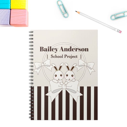 クラシック モダン ストライプ キュート カートゥーン ツイン バニー キッズ ノートブック