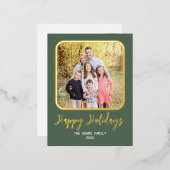 クラシック モダン ファミリー フォト ホイル ホリデー カード (正面/裏面)