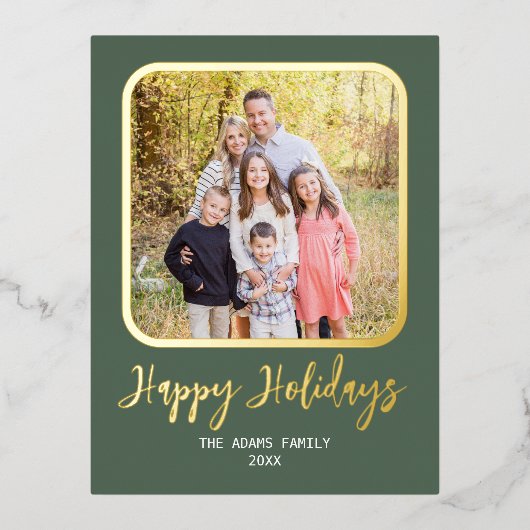 クラシック モダン ファミリー フォト ホイル ホリデー カード (正面)