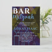 クラシック モダン ブルー バー ミツバ 祈念 Bold フォント 招待状 (スタンド正面)