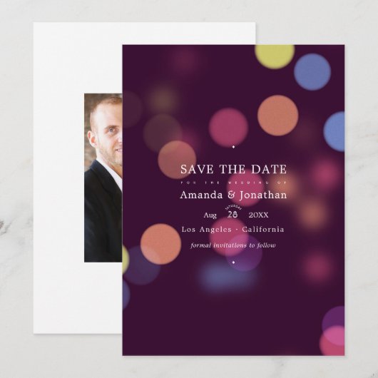 クラシック モダン ボケ ウェディング ライト セーブザデート (正面/裏面)